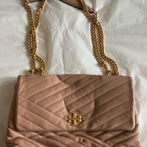 Tory Burch Tan and Gold Crossbody Bag with Quilted Design
